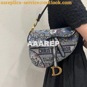 Replica Dior Saddle Bag M0446 Denim Multicolor Dior Jardin Magique Emb 2