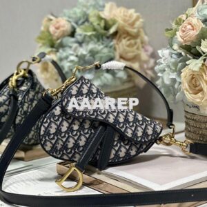 Replica Dior Saddle Bag With Strap Blue Oblique Jacquard M0455 2