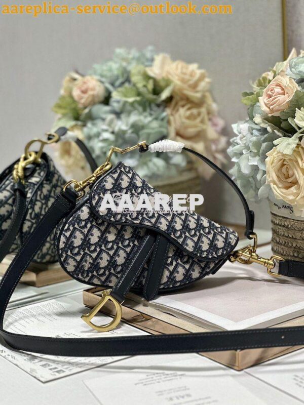 Replica Dior Saddle Bag With Strap Blue Oblique Jacquard M0455 4