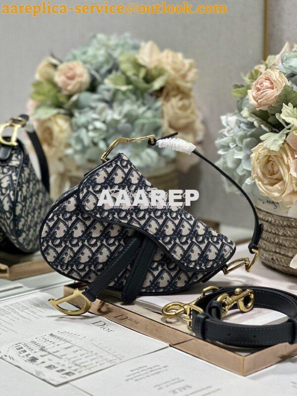 Replica Dior Saddle Bag With Strap Blue Oblique Jacquard M0455 5