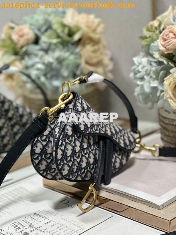 Replica Dior Saddle Bag With Strap Blue Oblique Jacquard M0455 6