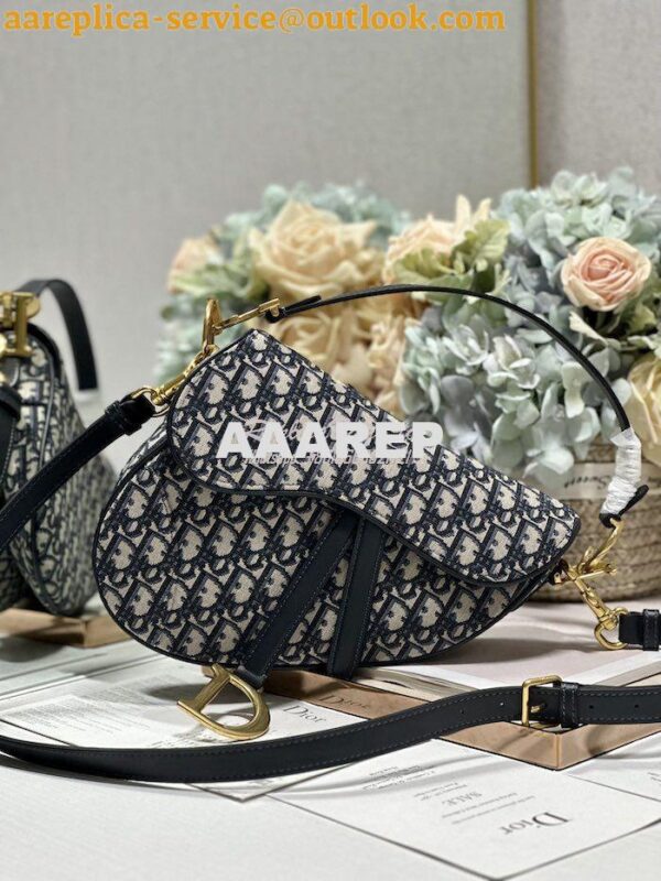 Replica Dior Saddle Bag With Strap Blue Oblique Jacquard M0455 13