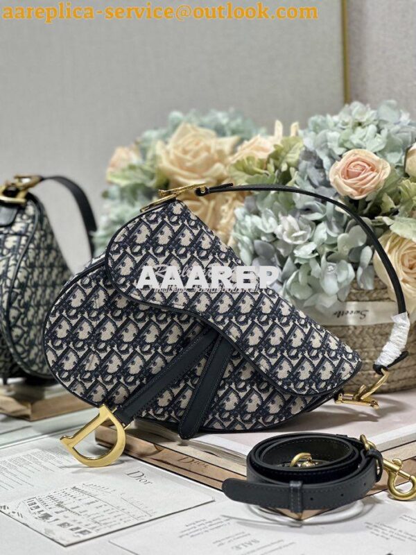 Replica Dior Saddle Bag With Strap Blue Oblique Jacquard M0455 14