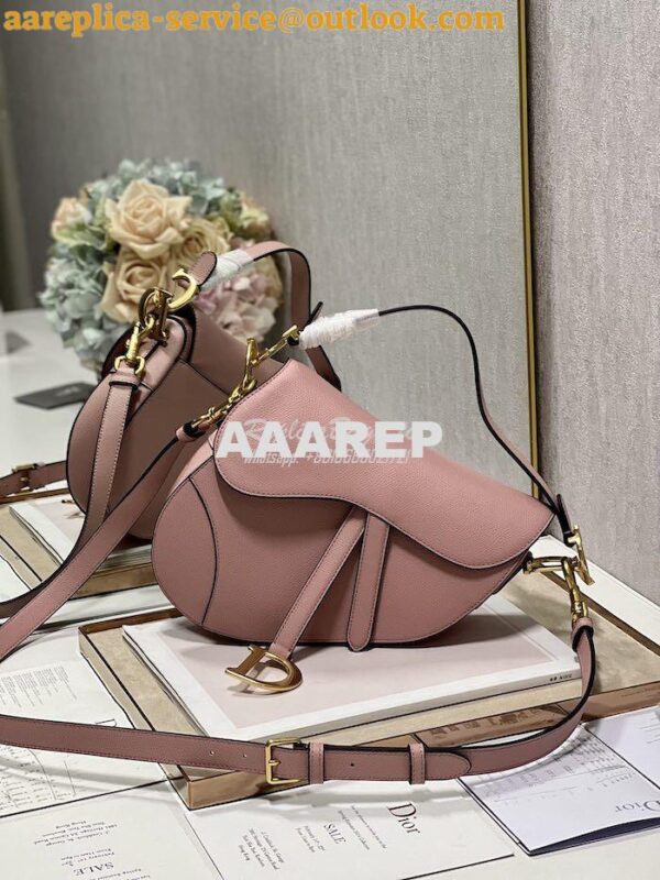 Replica Dior Saddle Bag With Strap Grained Calfskin M0455 Antique Pink 3