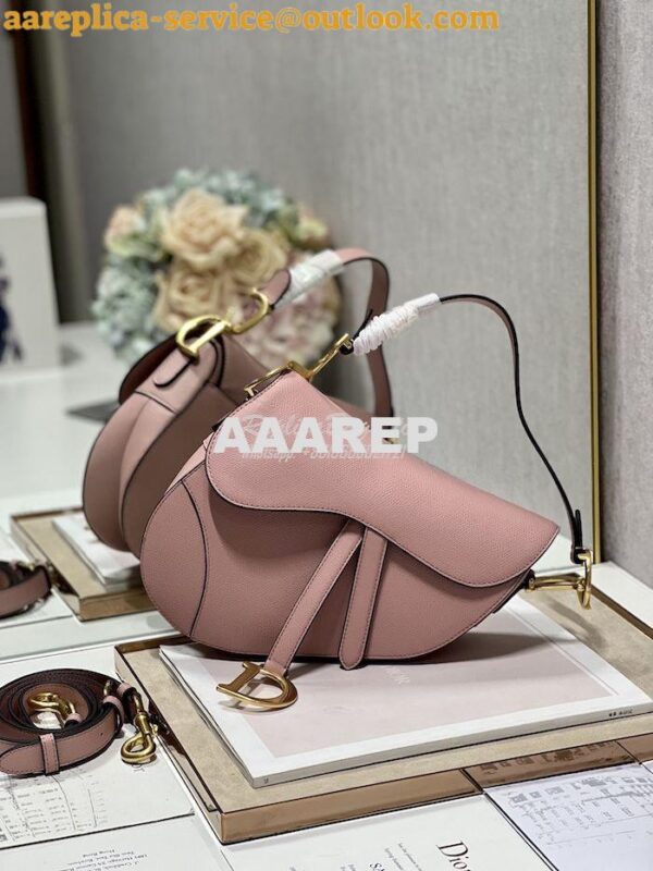 Replica Dior Saddle Bag With Strap Grained Calfskin M0455 Antique Pink 4