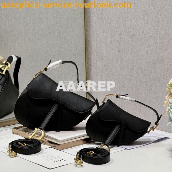 Replica Dior Saddle Bag With Strap Grained Calfskin M0455 Black 3