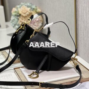 Replica Dior Saddle Bag With Strap Grained Calfskin M0455 Black 2