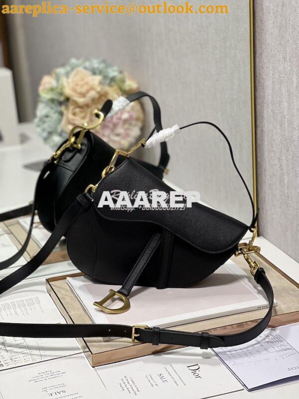 Replica Dior Saddle Bag With Strap Grained Calfskin M0455 Black 4