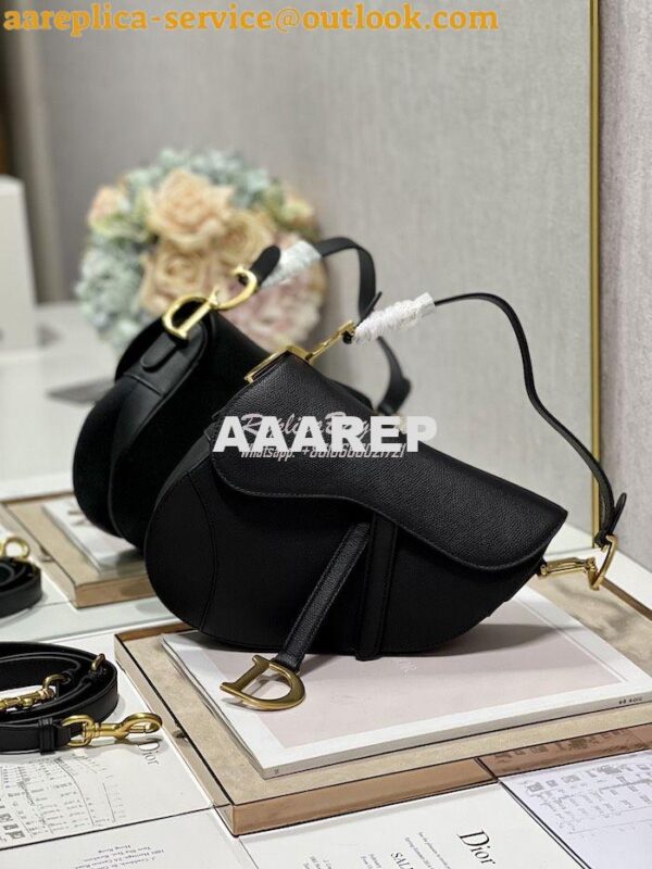 Replica Dior Saddle Bag With Strap Grained Calfskin M0455 Black 5