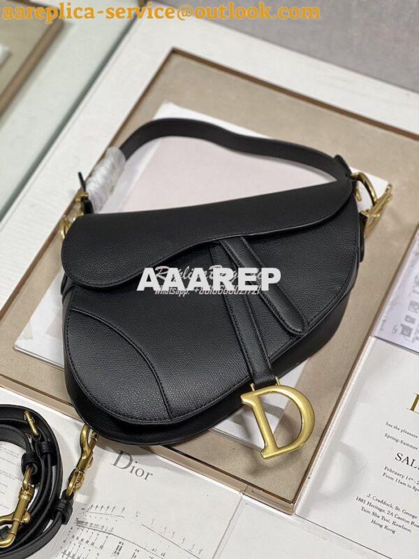 Replica Dior Saddle Bag With Strap Grained Calfskin M0455 Black 6