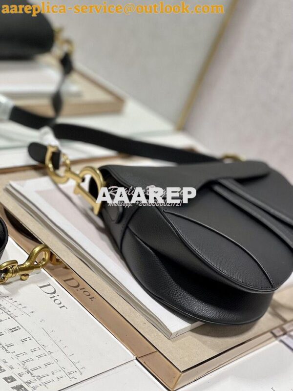 Replica Dior Saddle Bag With Strap Grained Calfskin M0455 Black 7