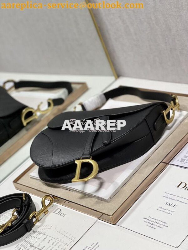 Replica Dior Saddle Bag With Strap Grained Calfskin M0455 Black 8