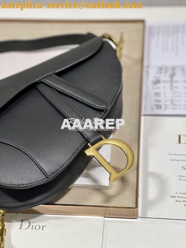 Replica Dior Saddle Bag With Strap Grained Calfskin M0455 Black 9