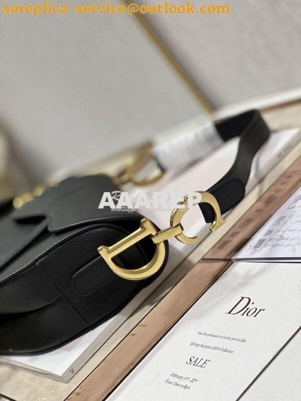 Replica Dior Saddle Bag With Strap Grained Calfskin M0455 Black 10