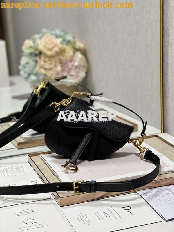 Replica Dior Saddle Bag With Strap Grained Calfskin M0455 Black 13