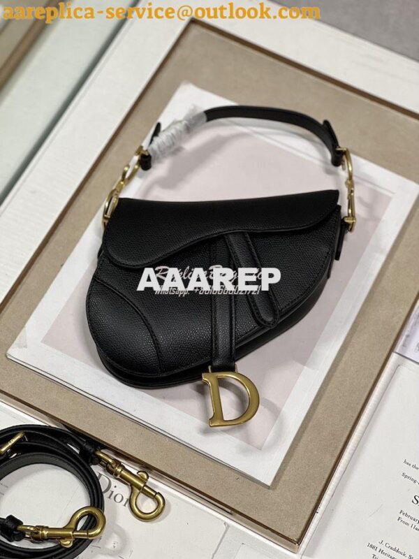 Replica Dior Saddle Bag With Strap Grained Calfskin M0455 Black 14