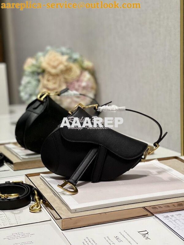 Replica Dior Saddle Bag With Strap Grained Calfskin M0455 Black 15