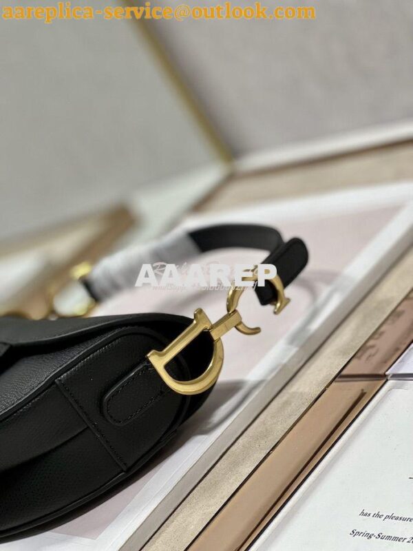 Replica Dior Saddle Bag With Strap Grained Calfskin M0455 Black 16