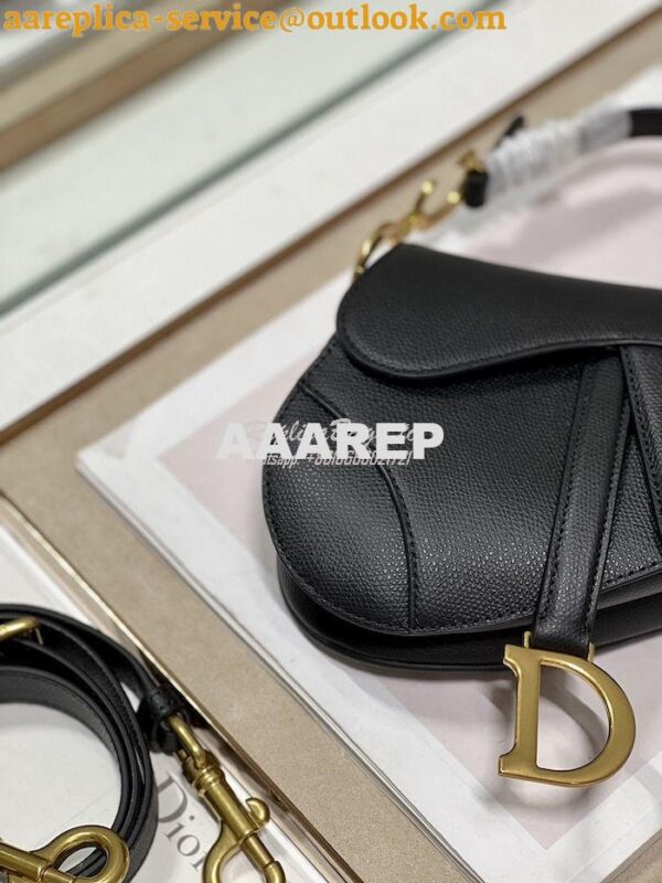 Replica Dior Saddle Bag With Strap Grained Calfskin M0455 Black 17