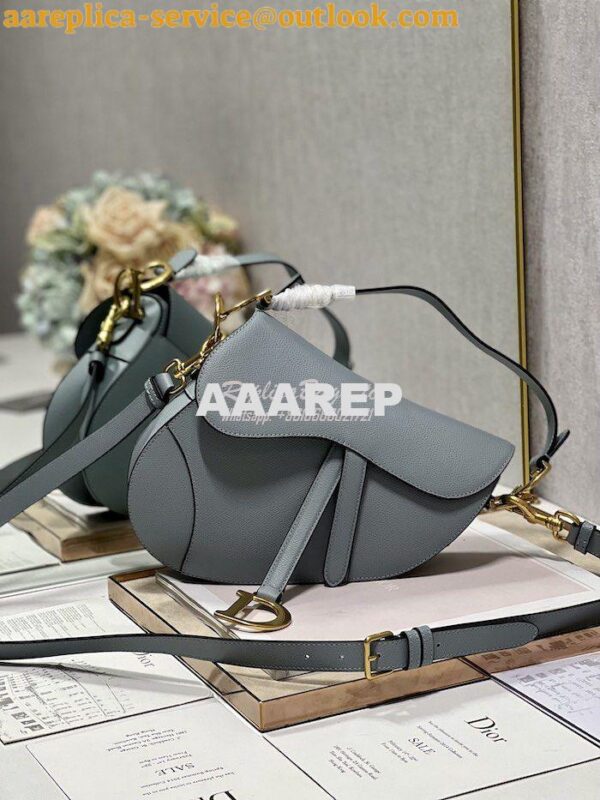 Replica Dior Saddle Bag With Strap Grained Calfskin M0455 Cloud Blue 4