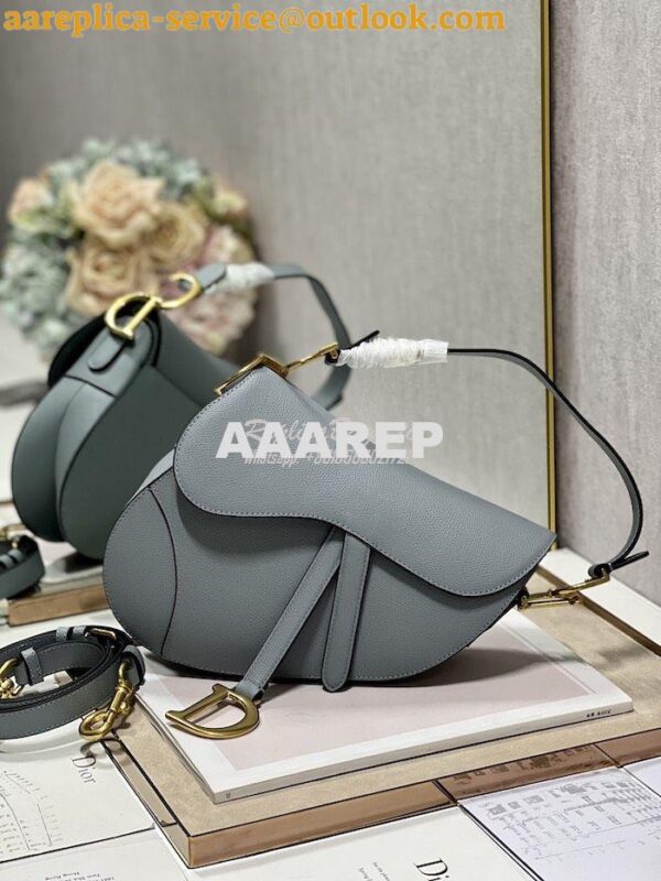 Replica Dior Saddle Bag With Strap Grained Calfskin M0455 Cloud Blue 5