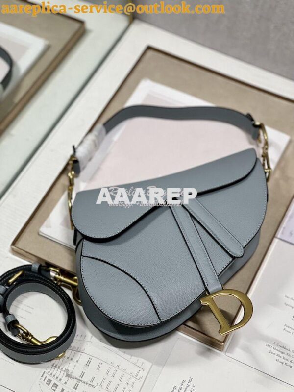 Replica Dior Saddle Bag With Strap Grained Calfskin M0455 Cloud Blue 6