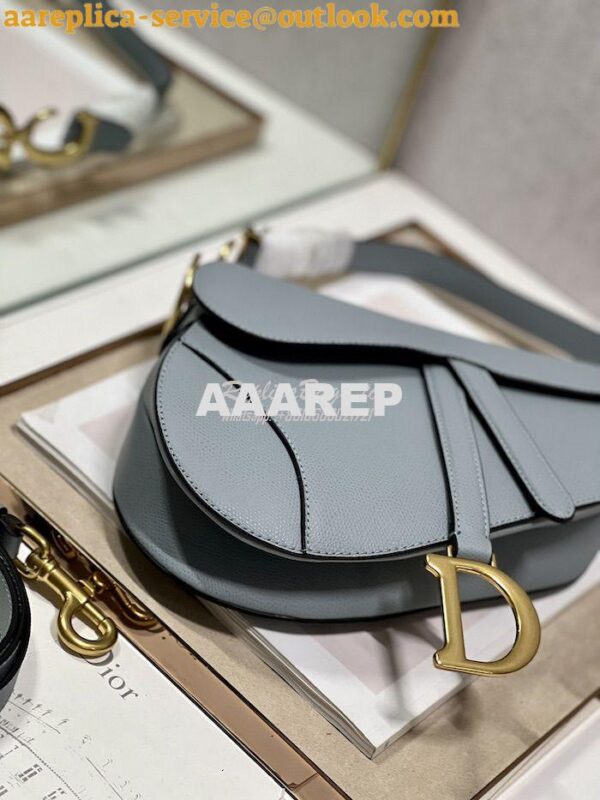 Replica Dior Saddle Bag With Strap Grained Calfskin M0455 Cloud Blue 7