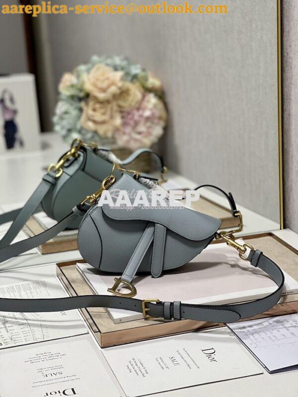 Replica Dior Saddle Bag With Strap Grained Calfskin M0455 Cloud Blue 12