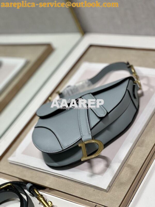 Replica Dior Saddle Bag With Strap Grained Calfskin M0455 Cloud Blue 20