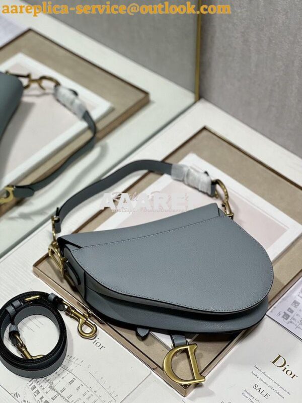 Replica Dior Saddle Bag With Strap Grained Calfskin M0455 Cloud Blue 21