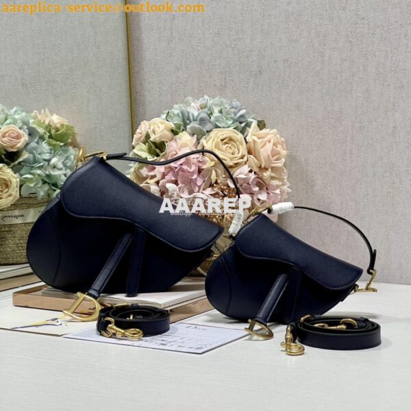 Replica Dior Saddle Bag With Strap Grained Calfskin M0455 Dark Blue 3