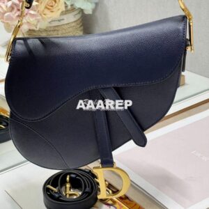 Replica Dior Saddle Bag With Strap Grained Calfskin M0455 Dark Blue 2