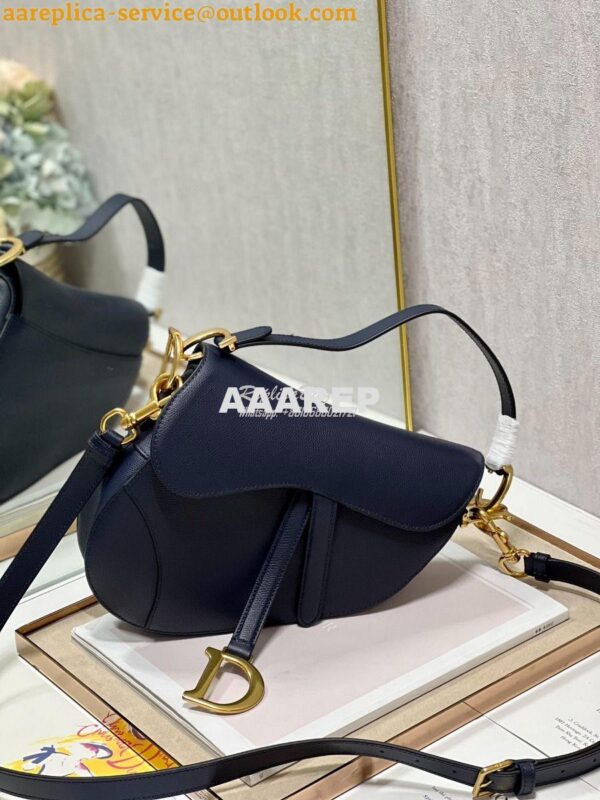 Replica Dior Saddle Bag With Strap Grained Calfskin M0455 Dark Blue 5