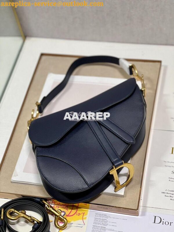 Replica Dior Saddle Bag With Strap Grained Calfskin M0455 Dark Blue 6