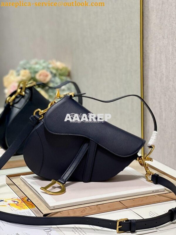 Replica Dior Saddle Bag With Strap Grained Calfskin M0455 Dark Blue 7