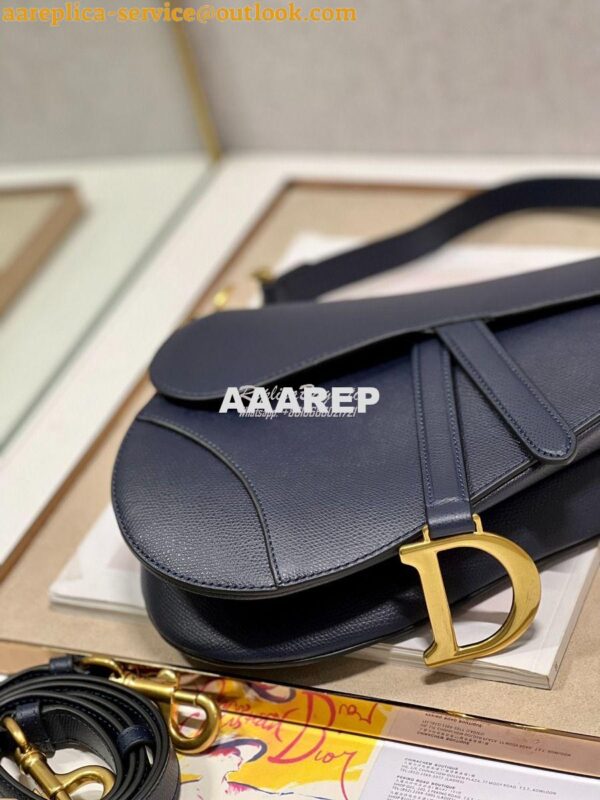 Replica Dior Saddle Bag With Strap Grained Calfskin M0455 Dark Blue 8