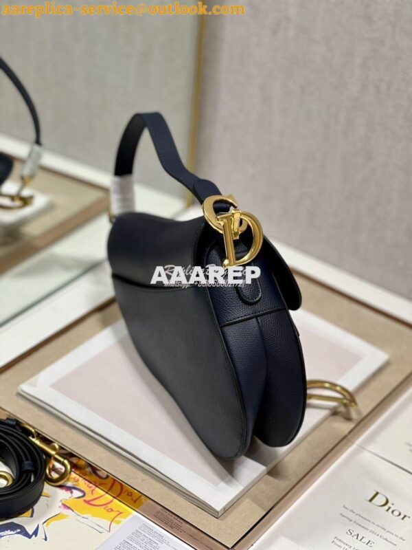 Replica Dior Saddle Bag With Strap Grained Calfskin M0455 Dark Blue 9