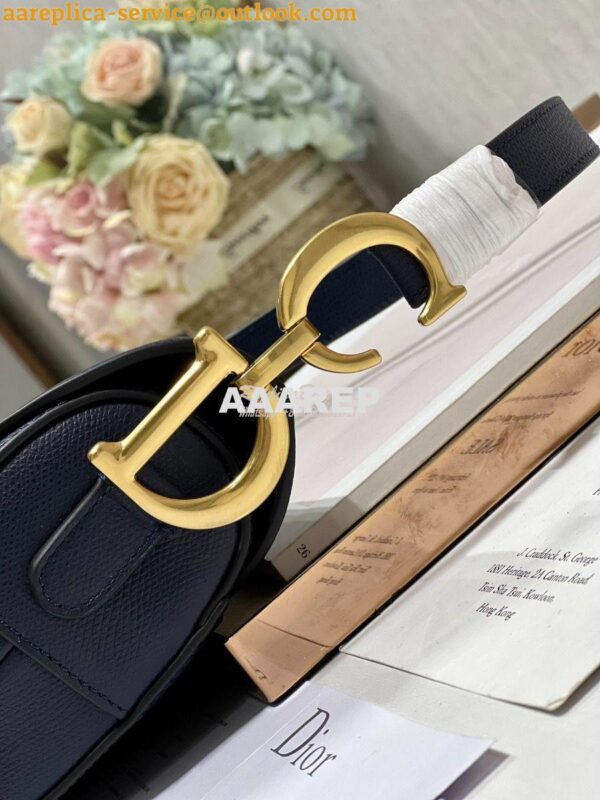 Replica Dior Saddle Bag With Strap Grained Calfskin M0455 Dark Blue 10