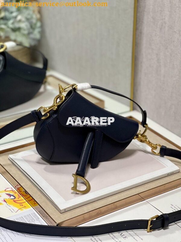 Replica Dior Saddle Bag With Strap Grained Calfskin M0455 Dark Blue 13