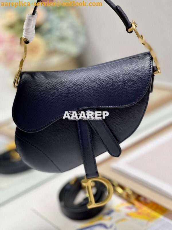 Replica Dior Saddle Bag With Strap Grained Calfskin M0455 Dark Blue 14