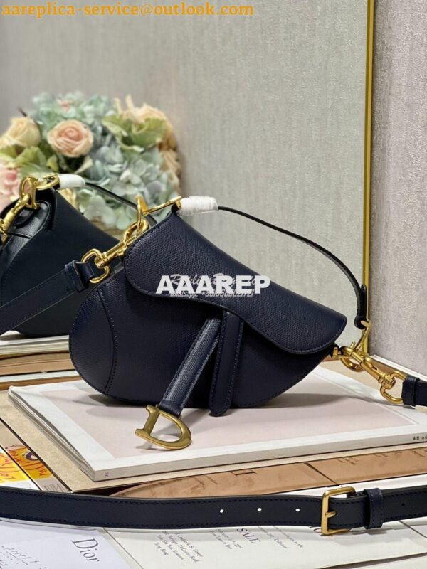 Replica Dior Saddle Bag With Strap Grained Calfskin M0455 Dark Blue 15