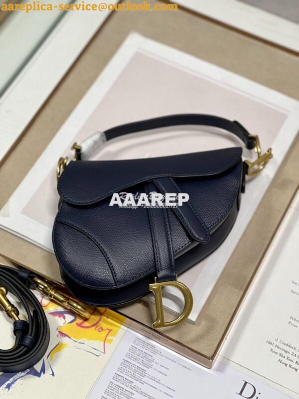 Replica Dior Saddle Bag With Strap Grained Calfskin M0455 Dark Blue 16