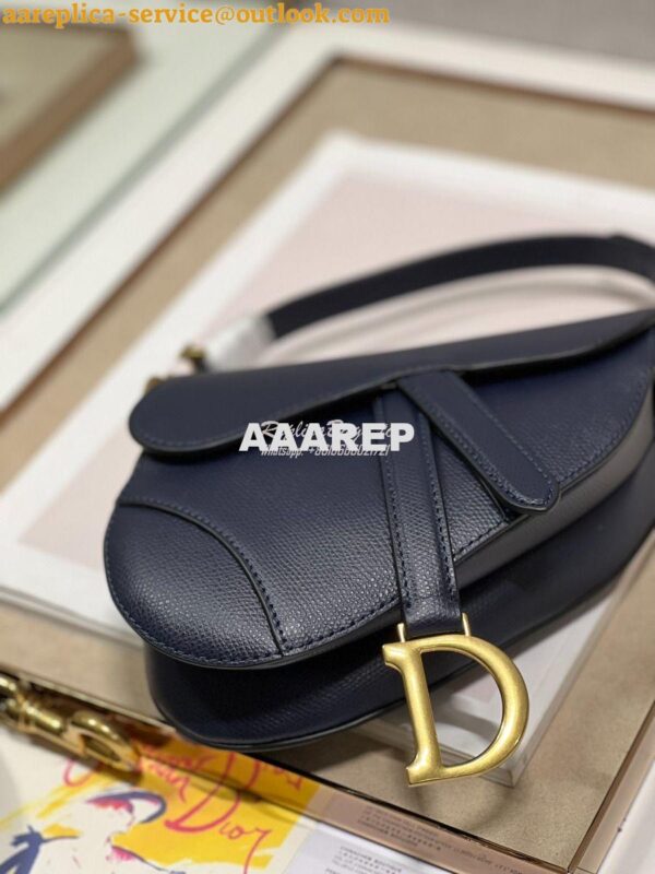 Replica Dior Saddle Bag With Strap Grained Calfskin M0455 Dark Blue 18