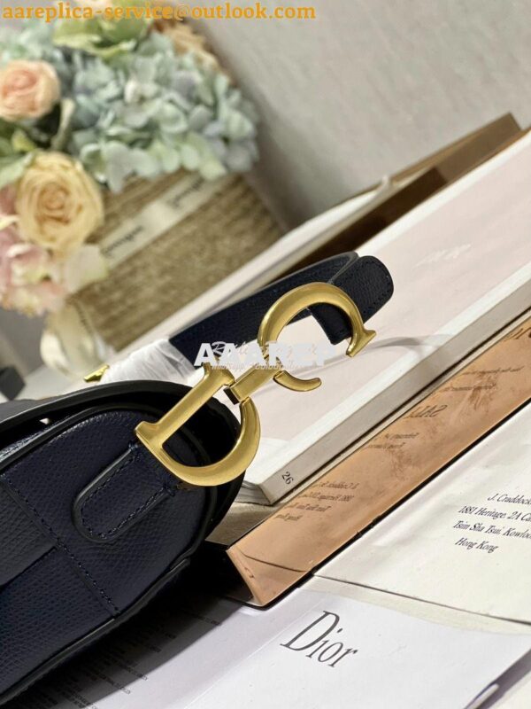 Replica Dior Saddle Bag With Strap Grained Calfskin M0455 Dark Blue 19