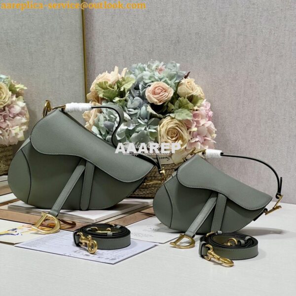 Replica Dior Saddle Bag With Strap Grained Calfskin M0455 Gray Stone 3