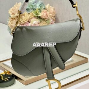 Replica Dior Saddle Bag With Strap Grained Calfskin M0455 Gray Stone 2