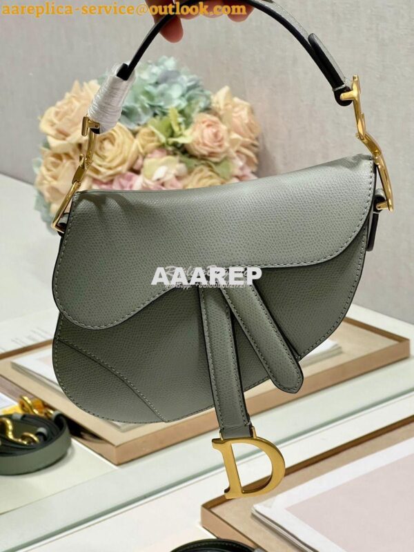 Replica Dior Saddle Bag With Strap Grained Calfskin M0455 Gray Stone 4