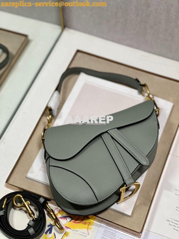 Replica Dior Saddle Bag With Strap Grained Calfskin M0455 Gray Stone 6