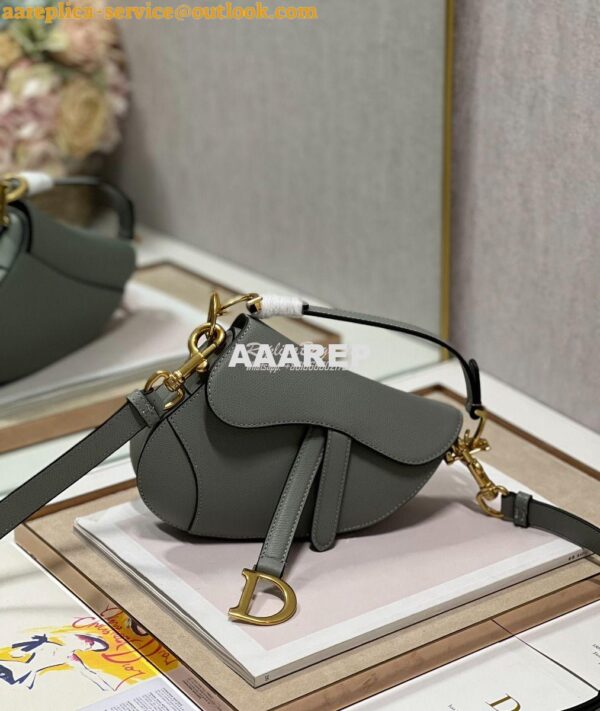 Replica Dior Saddle Bag With Strap Grained Calfskin M0455 Gray Stone 14