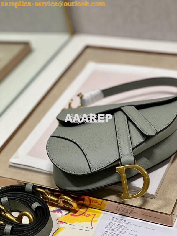 Replica Dior Saddle Bag With Strap Grained Calfskin M0455 Gray Stone 15